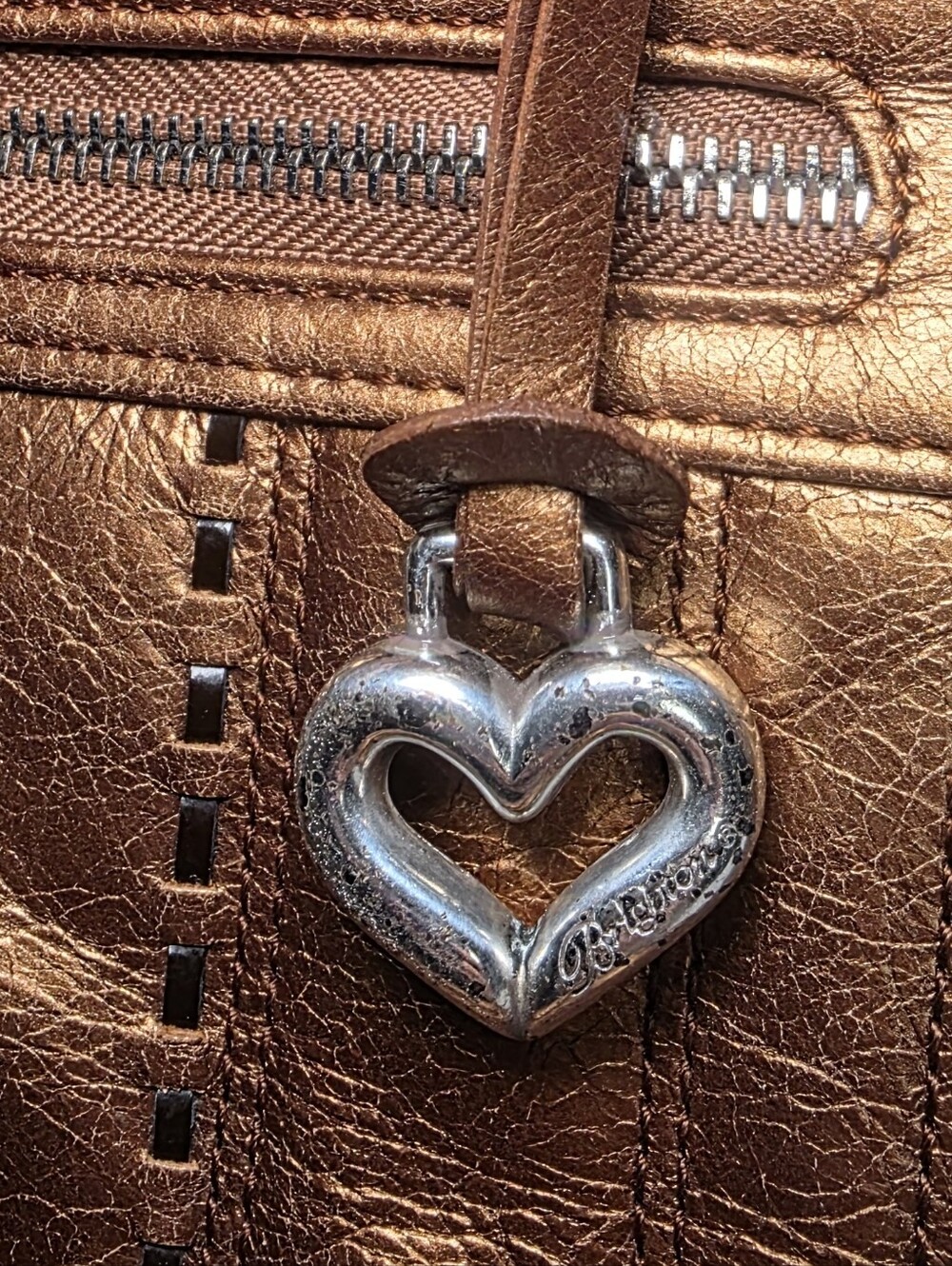 Brighton Vintage Metallic Bronze Women’s Convertable Crossbody Bag W/ Whipstitch - Picture 10 of 13